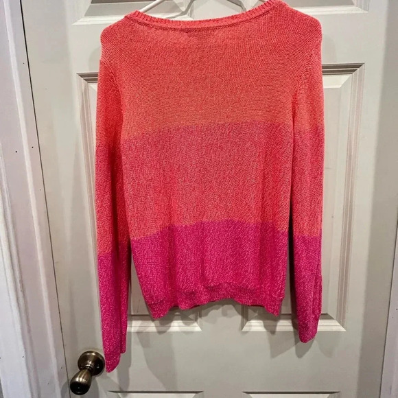 Tommy Hilfiger Pink Orange Gradient Colorblock Cotton Crew Neck Sweater Medium - Picture 4 of 7